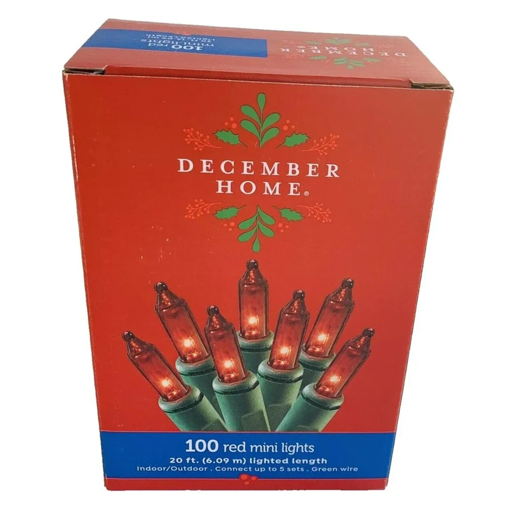 RED Mini Lights String 100 Count Green Wire Valentines Christmas Incandescen 20'